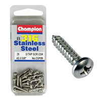 CHAMPION CSP09 316 STAINLESS STEEL SELF TAPPING PAN HEAD SCREWS 4g x 5/8" x25