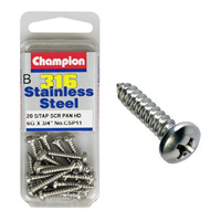 CHAMPION CSP11 STAINLESS STEEL SELF TAPPING PAN HEAD SCREWS 6g x 3/4" PACK OF 20