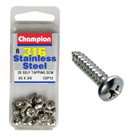 CHAMPION CSP13 STAINLESS STEEL SELF TAPPING PAN HEAD SCREWS 8g x 3/8" PACK OF 20
