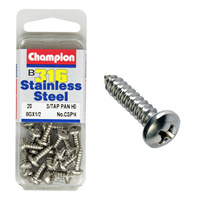 CHAMPION CSP14 STAINLESS STEEL SELF TAPPING PAN HEAD SCREWS 8g x 1/2" PACK OF 20