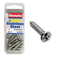 CHAMPION CSP16 STAINLESS STEEL SELF TAPPING PAN HEAD SCREWS 8g x 1" PACK OF 12