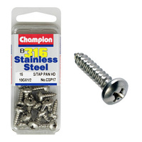 CHAMPION CSP17 STAINLESS STEEL SELF TAPPING PAN HEAD SCREWS 10g x 1/2" PACK x15