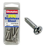 CHAMPION CSP18 STAINLESS STEEL SELF TAPPING PAN HEAD SCREWS 10g x 1" PACK OF 10