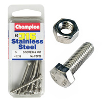CHAMPION CSP38 316 STAINLESS STEEL METRIC BOLTS & NUTS 4mm x 35mm PACK OF 5