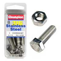 CHAMPION CSP45 316 STAINLESS STEEL METRIC BOLTS & NUTS 8mm x 35mm PACK OF 5