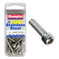 CHAMPION CSP52 316 STAINLESS STEEL METRIC HEX HEAD 5mm x 25mm PACK OF 10