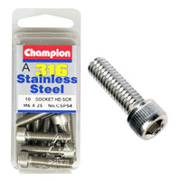 CHAMPION CSP54 316 STAINLESS STEEL METRIC HEX HEAD 6mm x 25mm PACK OF 10