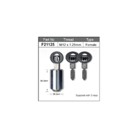 Nice F21125 Chrome Spare Wheel Lock Nut Female with x3 Keys M12 x 1.25 