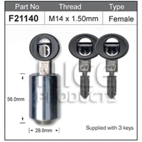Nice F21140 Chrome Spare Wheel Lock Nut Female with x3 Keys M14 x 1.5