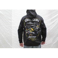 CROW CAMS BLACK HOODIE HOT ROD GARAGE LARGE PRINT ON BACK & CROW ON FRONT MEDIUM