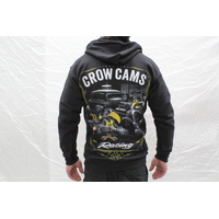 CROW CAMS BLACK HOODIE - ZIP FRONT & HOT ROD GARAGE LARGE PRINT ON BACK (3XL)