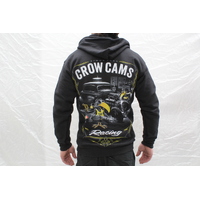 CROW CAMS BLACK HOODIE - ZIP FRONT & HOT ROD GARAGE LARGE PRINT ON BACK (SMALL) 
