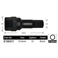 Nice K10KEY Wheel Lock Nut Key 10 Splines 19.0mm Hex Black Finish