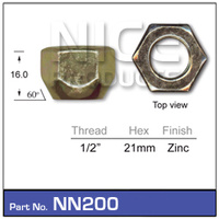 NICE NN200 STANDARD OPEN END WHEEL NUT 1/2" THREAD SOLD AS EACH