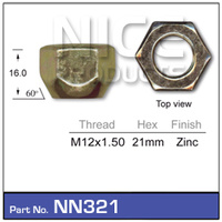 NICE NN321 STANDARD OPEN END WHEEL NUT M12 x 1.5 SOLD AS EACH