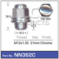 NICE NN362C CHROME WHEEL NUT M12 x 1.5 - SOLD AS EACH