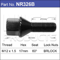 Nice Products NR326B Black Wheel Stud Bolt for BMW Models M12 x 1.5 x 17mm Hex
