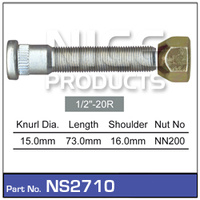 NICE NS2710 LONG WEEL STUD & NUT 1/2" x 73mm LONG - SOLD AS EACH