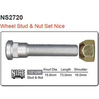 NICE NS2720 LONG WHEEL STUD & NUT 1/2" x 73mm LONG