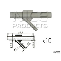 NICE 3 WAY WASHER HOSE CONNECTION JOINERS 10.9mm x 6mm OUTLET NWT553 x10