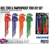 KINCROME HEX, TORX & TAMPERPROOF TORX KEY SET LONG 36 PC HARDENED S2 STEEL P5010