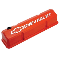 Proform Die Cast Aluminium Rocker Covers Chevy Small Block V8 Orange with Logo