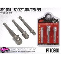 PK TOOL 3 PCS DRILL SOCKET ADAPTERS SET - 1/4" 1/2" 3/8" DRIVE PT10800