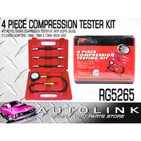 ENGINE COMPRESSION TESTER KIT 4 PIECE PETROL - 300psi GAUGE 3 ADAPTORS