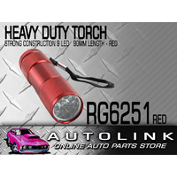 LED HEAVY DUTY TORCH 9 LEDS 90MM LONG METAL HOUSING - RED RG6251