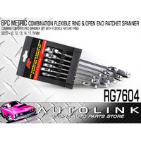 6 PIECE METRIC COMBINATION FLEXIBLE RING & OPEN END RATCHET SPANNER SET