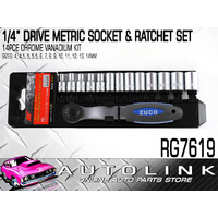 PK TOLLS 1/4” DRIVE METRIC SOCKET & RATCHET SET - 14 PIECE KIT RG7619