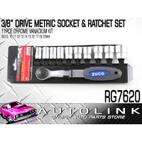 3/8” DRIVE METRIC SOCKET & RATCHET SET SIZES 10 - 22mm , 11 PIECE KIT