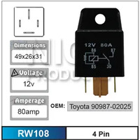 Nice RW108 Relay 4 Pin 12 Volt 80 Amp for Toyota Models OEM: 90987-02025