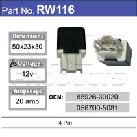 Nice RW116 Relay 4 Pin 12 Volt 20 Amp for Toyota Models 85926-30020 056700-5081
