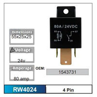 Nice RW4024 Relay 4 Pin 24 Volt 80 Amp for Scania Models 1543731