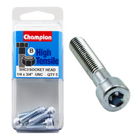 CHAMPION FASTENERS SHC3 HIGH TENSILE HEX HEAD BOLTS UNC 1/4" x 3/4" PACK OF 5