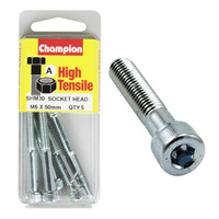 CHAMPION FASTENERS SHM30 HIGH TENSILE HEX HEAD BOLTS METRIC 6mm x 50mm PACK OF 5