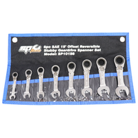 SP TOOLS 8PC STUBBY SAE 15° OFFSET REVERSIBLE GEARDRIVE WRENCH SPANNER SET