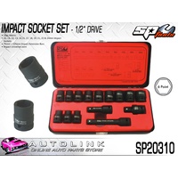 SP TOOLS IMPACT SOCKET SET 1/2DR 6PT 15PC METRIC WITH 2 EXT BARS SP20310