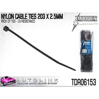 THUNDER BLACK NYLON CABLE TIES UV RESISTANT 203mm x 2.5mm 100PK - TDR06153