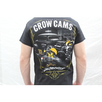 CROW CAMS BLACK T-SHIRT HOT ROD GARAGE LARGE PRINT ON BACK & CROW ON FRONT SMALL