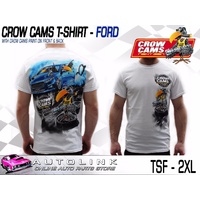 CROW CAMS WHITE T-SHIRT FORD FGX DRAG PRINT ON BACK & CROW ON FRONT - 2XL