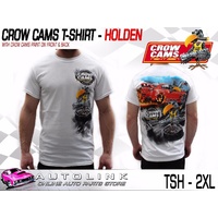 CROW CAMS WHITE T-SHIRT HOLDEN GTS DRAG PRINT ON BACK & CROW ON FRONT - 2XL