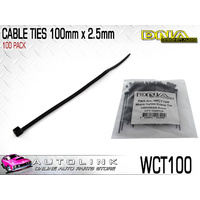 DNA CABLE TIES 100mm x 2.5mm UV RESISTANT BLACK - PACK OF 100 ( WCT100 ) 