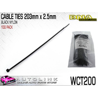 DNA CABLE TIES 203mm x 2.5mm UV RESISTANT BLACK - PACK OF 100 ( WCT200 ) 