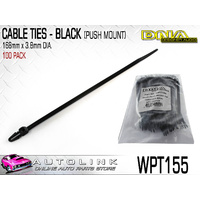 DNA CABLE TIES 155mm x 3.8mm BLACK WITH PUSH MOUNT CLIP (PACK OF 100) WPT155