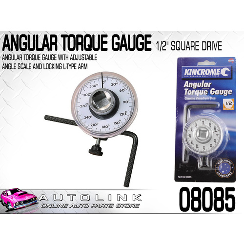 KINCROME 08085 ANGULAR TORQUE GAUGE 1/2" SQUARE DRIVE ADJUSTABLE ANGLE SCALE