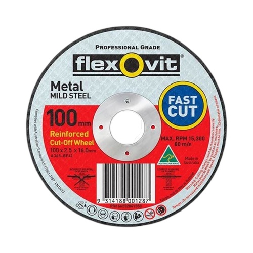 Flexovit 1010216 Cut Off Wheel 4" 100 x 2.5 x 16.0mm 80m/s Flat Cutting Disc x1