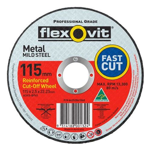 FLEXOVIT REINFORCED STEEL CUTTING WHEEL 4-1/2" 115 x 2.5 x 22.2 FLAT CUT OFF x20