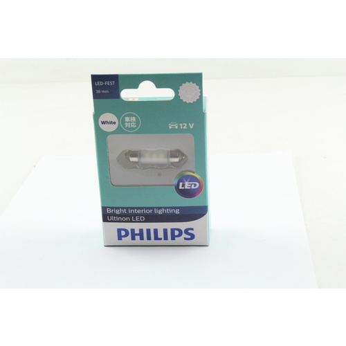PHILIPS 11854ULWX1 LED INTERIOR FESTOON GLOBE 12V 38mm WHITE LIGHT 6000K 